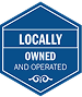 Blue hexagonal badge with the words "Locally Owned and Operated" in white, centered text, plus a decorative line underneath—perfect for highlighting your Florida Air Conditioning or HVAC business.