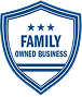 Shield-shaped badge with three stars and the text "FAMILY OWNED BUSINESS" in blue capital letters on a white background, perfect for highlighting trusted HVAC or Air Conditioning services in Florida.